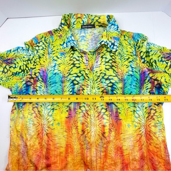 DAVID CLINE Women's Tang Long Sleeve Shirt Mulit Color Watercolors Size Large - Picture 8 of 9